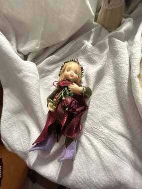 Porcelain Fairy Ornament in Burgundy Dress
